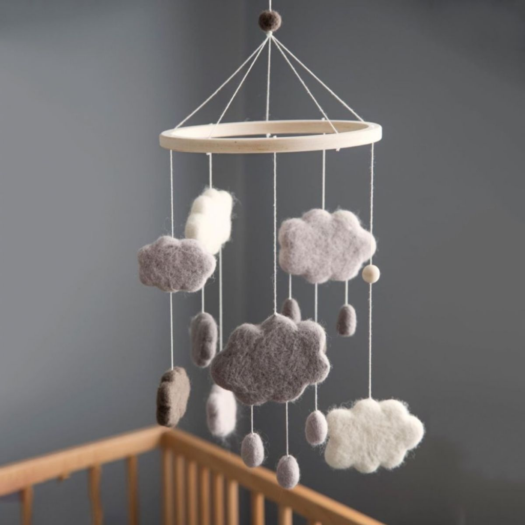Textile mobile with Zebra clouds, grey